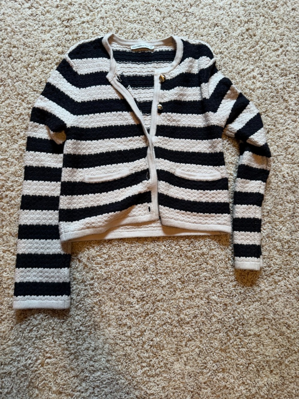 Abercrombie & Fitch Black and Cream Striped Cardigan